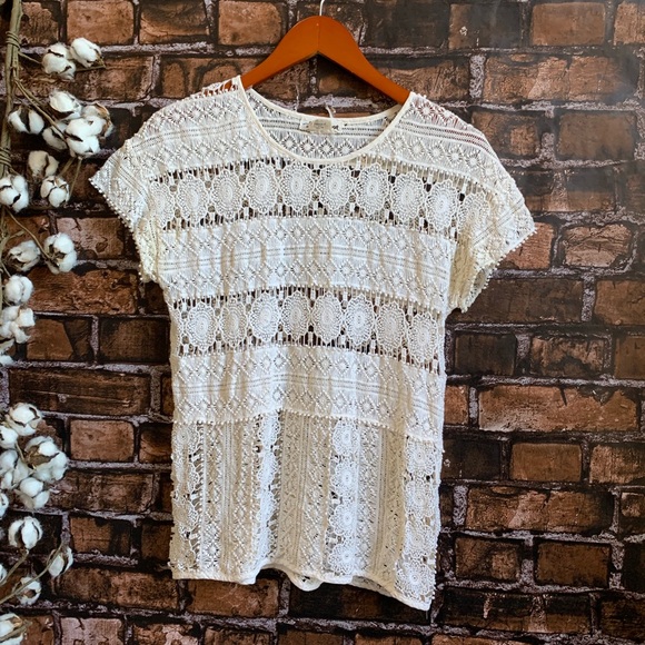 ☀️Anthropologie Karen Lace Top in Cream Color - Picture 4 of 5